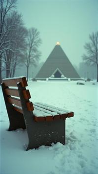by Hugh Kretschmer and Kurt Hutton , photograph, shot from side of a Resourceful Bench, Pyramid in background