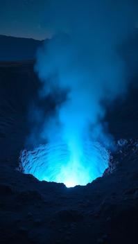 photograph, electric blue lava pit, grated oatmeal , Level
