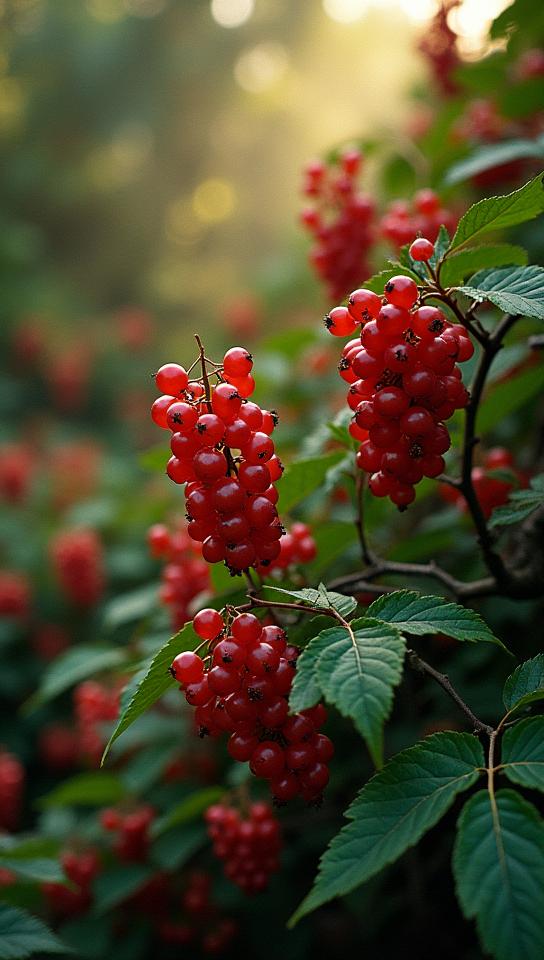 stylized by John Closterman, photograph, medium wide shot of a Mosaic Like Redcurrant , jungle