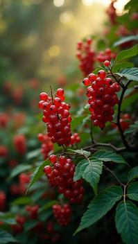 stylized by John Closterman, photograph, medium wide shot of a Mosaic Like Redcurrant , jungle