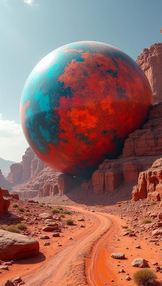 stylized by Andy Goldsworthy, photograph, extreme wide shot of a High Tech Planet Mars, Environmental art