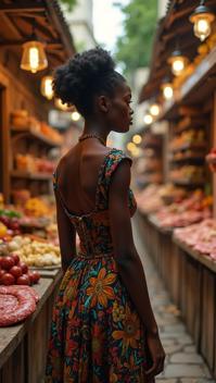 photograph, elegant, rear angle of a Malian Charcuterie, in a Fantasy setting