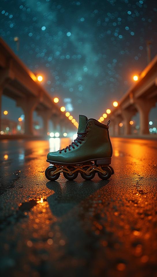 photograph, Sh wa Era Rollerblades , made from Andromeda galaxy, covered in Rust