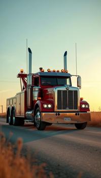 art by Monia Merlo and Peter Lippmann, photograph, medium wide shot of a Beautiful Tow truck, at Midday