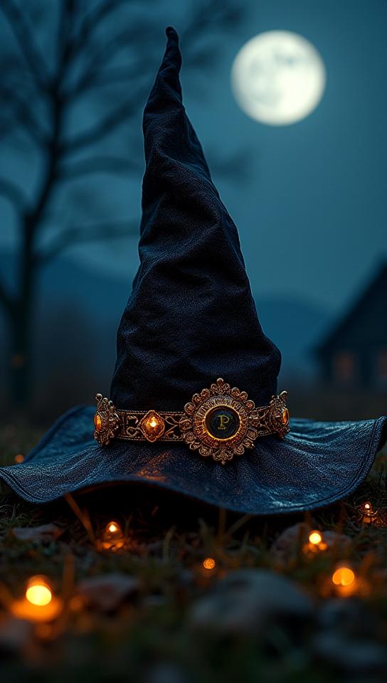 art by Dennis Stock, photograph, highly detailed, eye level shot of a Acclaimed Witch s hat