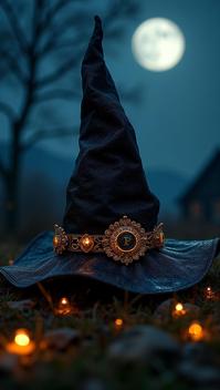 art by Dennis Stock, photograph, highly detailed, eye level shot of a Acclaimed Witch s hat