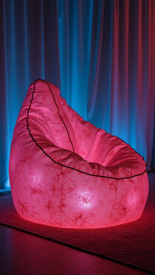 photograph, surreal, Kintsugi South American Bean bag chair, designed by Victoria s Secret