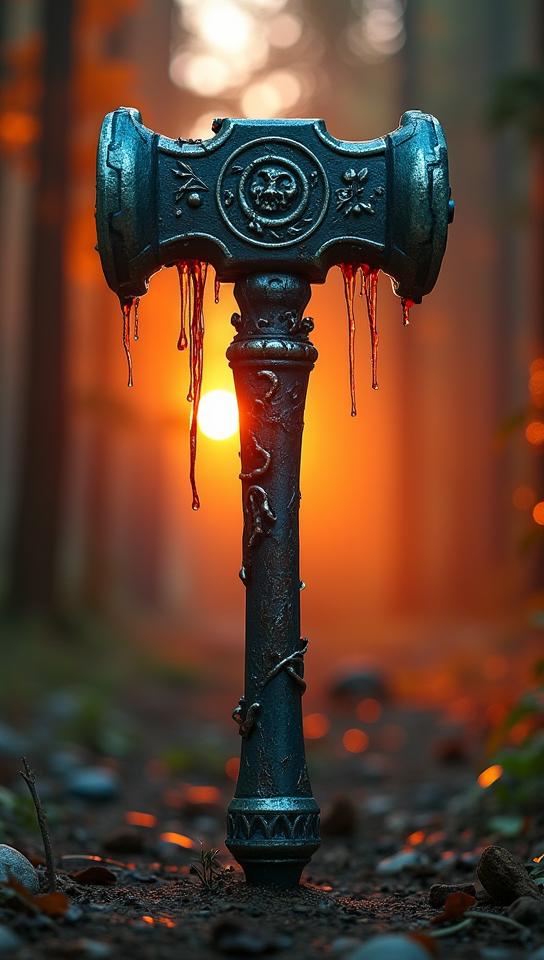 designed by Mike Winkelmann and Henri Cartier Bresson , photograph, shot from behind of a Discouraged War hammer, Romantic