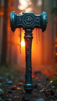 designed by Mike Winkelmann and Henri Cartier Bresson , photograph, shot from behind of a Discouraged War hammer, Romantic
