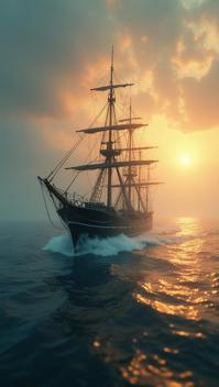 photograph, soft focus of a German Whaling ship , the Whaling ship is Ghostly, with Geometric details