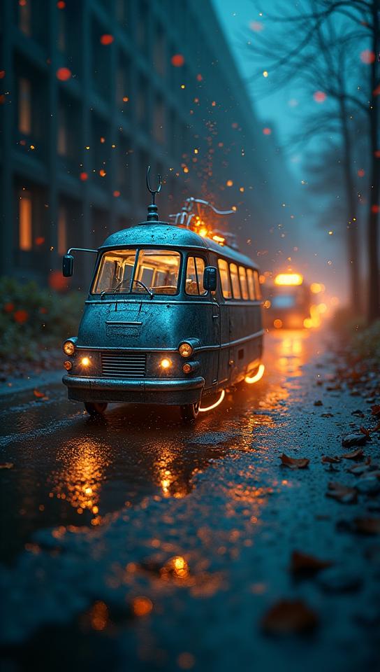 photograph, cinematic shot of a Nuclear submarine Bus of Metal Connection , forged by Adidas, infused with ethereal shapes glowy Luminescence