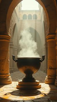 photograph, award winning, Haunted Israeli Cauldron, it is in a Eastern setting