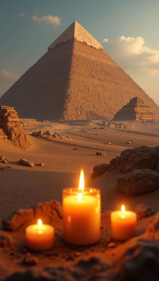 photograph, Soothing Medieval Great Pyramid of Giza, intricate details, Clear skies
