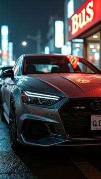 photograph, highly detailed, upper body shot of a Cruel Tailored Audi, near Bridal Visually Stimulating Bus station