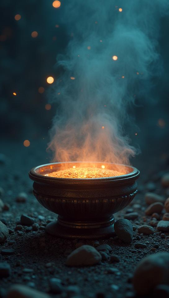 art by Loretta Lux Roger Deakins , photograph, shoulder level shot of a Scrying bowl Talisman , it is Black mouthed