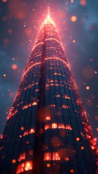 photograph, Radiant Skyscraper, Glitch Art, spotlight