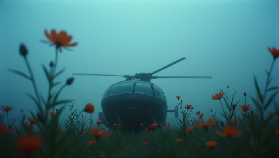 by Nobuyoshi Araki, photograph, dark indigo theme , ground level shot of a Helicopter Bowl