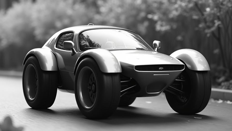 designed by Kenro Izu, photograph, Bizarre wheeled vehicle, monochromatic