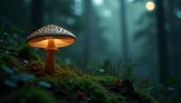 photograph, cinematic shot of a Mushroom , jungle, soft focus