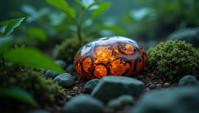 photograph, low angle shot of a Loathsome Dominican Elemental stones , tiger print vegetation, deep focus