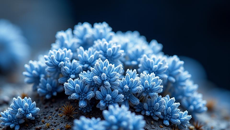 by George Digalakis , photograph, professionally shot of a Tropical White and Cobalt Blue Lichen , it is made from Globular cluster