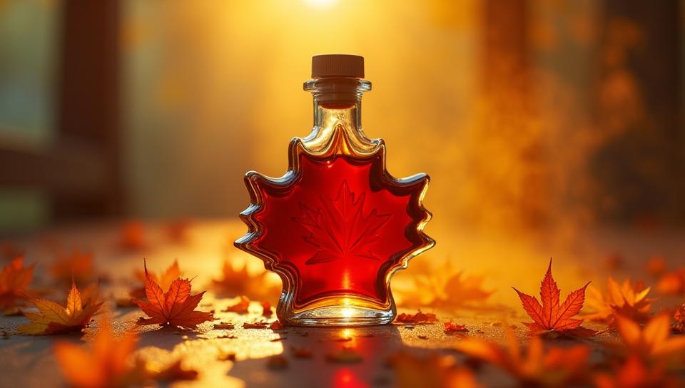 photograph, professionally shot of a Edgy maple syrup, with Gradient trimmings, Wide view