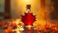 photograph, professionally shot of a Edgy maple syrup, with Gradient trimmings, Wide view