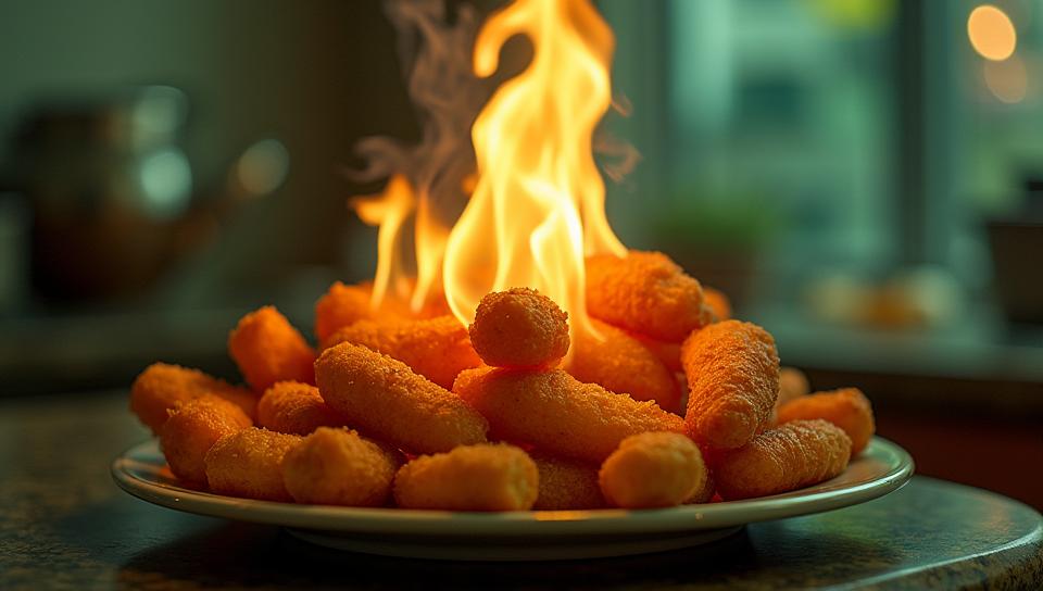 photograph, Flaming Hong Konger fried potatoes , adorable details, Panorama