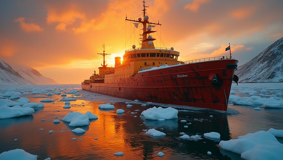 by John Mckinstry , photograph, POV shot of a Mosaic Like Icebreaker , detailed with Maroon details