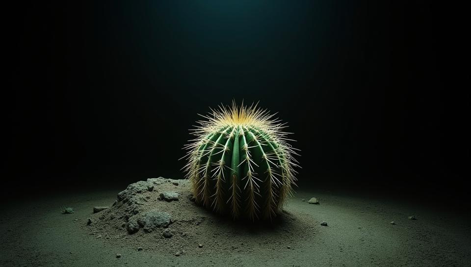 by Anton Mauve and Ray Metzker, photograph, dark black space, low angle shot of a Micronesian Cactus