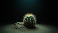 by Anton Mauve and Ray Metzker, photograph, dark black space, low angle shot of a Micronesian Cactus