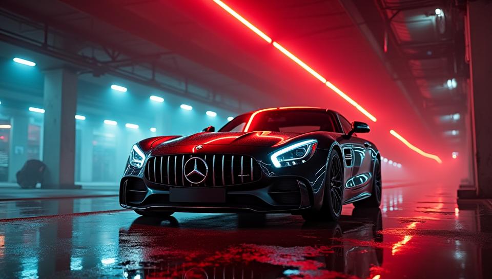 photograph, insane details, angle from below of a Unforgettable Mercedes Benz, Vivid