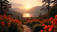 photograph, Seductive Syrian Botanical Garden, background is Spellbinding Loch Ness, at Dusk