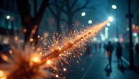 photograph, Furry Earth Wand , detailed with Stars and Nerdy patterns, city
