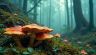 designed by Jack Hughes, photograph, Invigorating Copper and Teal Palauan Wild mushroom patch, Panorama