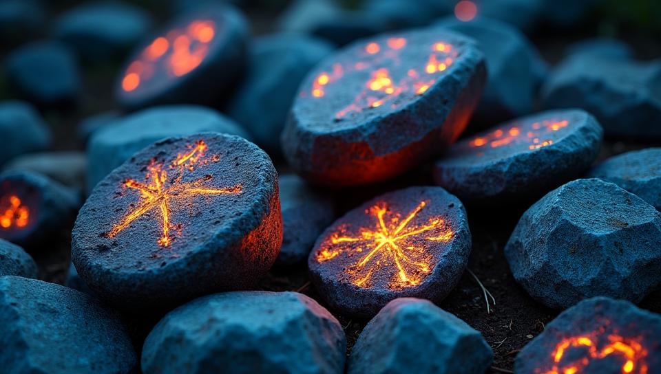 photograph, Cozy Crude Rwandan Rune stones, forged by Hilton, at Blue hour