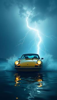 stylized by Bill Gekas, photograph, Holistic Underwater Porsche, Thunderstorm