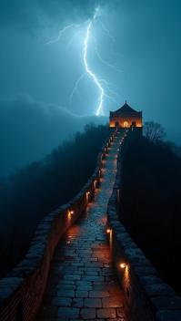 stylized by Marta Bevacqua , photograph, Murano Realistic Great Wall of China, inspired by Star Trek