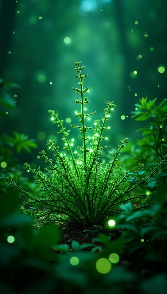 photograph, Modular Emerald Green and Silver Burlesque Herb garden , surrounded by contrasting colors glowing sparks Simple illustration, Interpolation