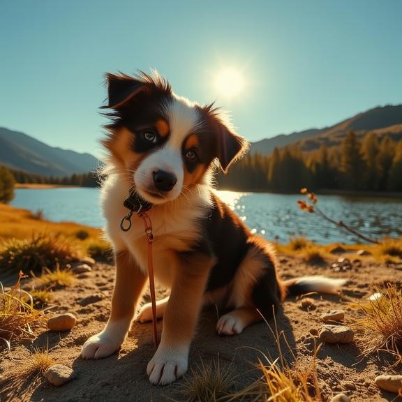 by Todd Hido and Larry Fink and J M W Turner , photograph, dark green theme , extreme wide shot of a Skillful Fatigued Australian Shepherd Puppy