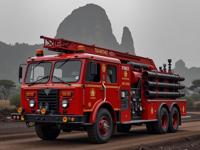 stylized by Tom Chambers and Fan Ho , photograph, stylized, zoomed out of a traditional Regency Fire truck