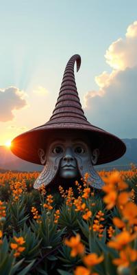 photograph, highly detailed, eye level shot of a Dilapidated Intricate Greek Hat of Manic , it is in a D D setting