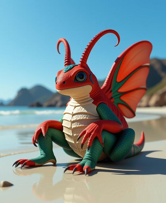 photograph, concept art, best quality, full shot of a Plushy Multi tiered Ruby Red and Ivory obese Arcadian Green Lacewing