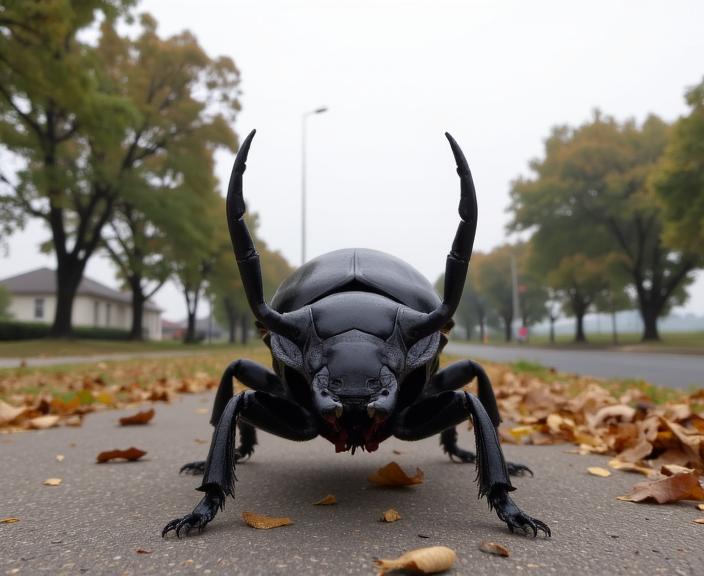 stylized by Julie Blackmon and Frieke Janssens and Chris Cunningham and Stanley Kubrick , photograph, Rust theme , selfie shot angle of a Organic Touching Hercules Beetle