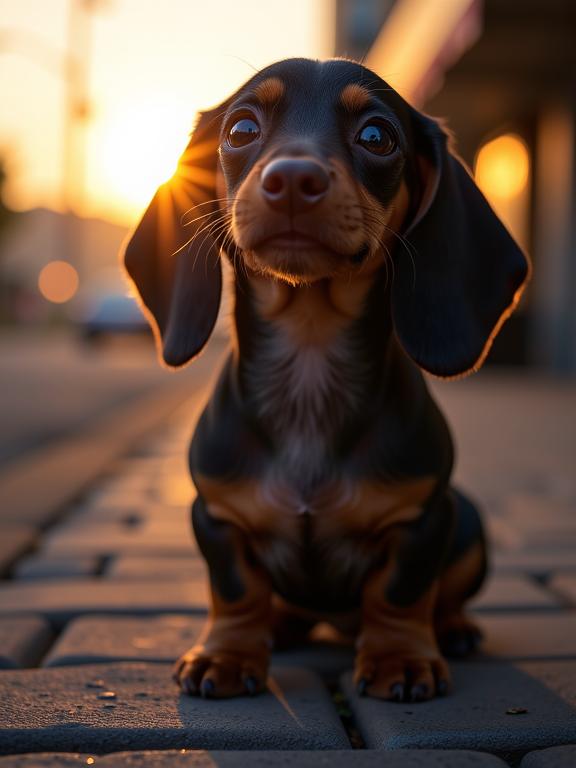 photograph, elegant, overhead angle of a Dachshund Puppy , it is very Creepy and Tremendous