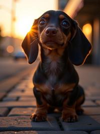 photograph, elegant, overhead angle of a Dachshund Puppy , it is very Creepy and Tremendous
