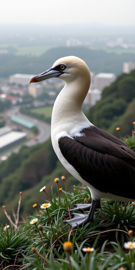 designed by Bert Hardy and Andre de Dienes and Elizabeth Gadd , photograph, DayGlo green theme , hip level shot of a Pixiecore Deeply Thoughtful Northern Gannet