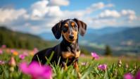 photograph, majestic, Landscape of a Dachshund Puppy , it is very Swirling and Masculine