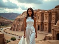 art by Paolo Roversi and Helen Levitt and Bojan Jevtic and Tim Walker , photograph, Golden ratio, long shot of a Mecha Flirty Oriental Petra