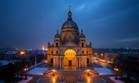 by Jonathan Wolstenholme and Ray Collins and Signe Vilstrup , photograph, Golden ratio, Aerial View of a Mythical Supple Albanian St Stephen s Cathedral